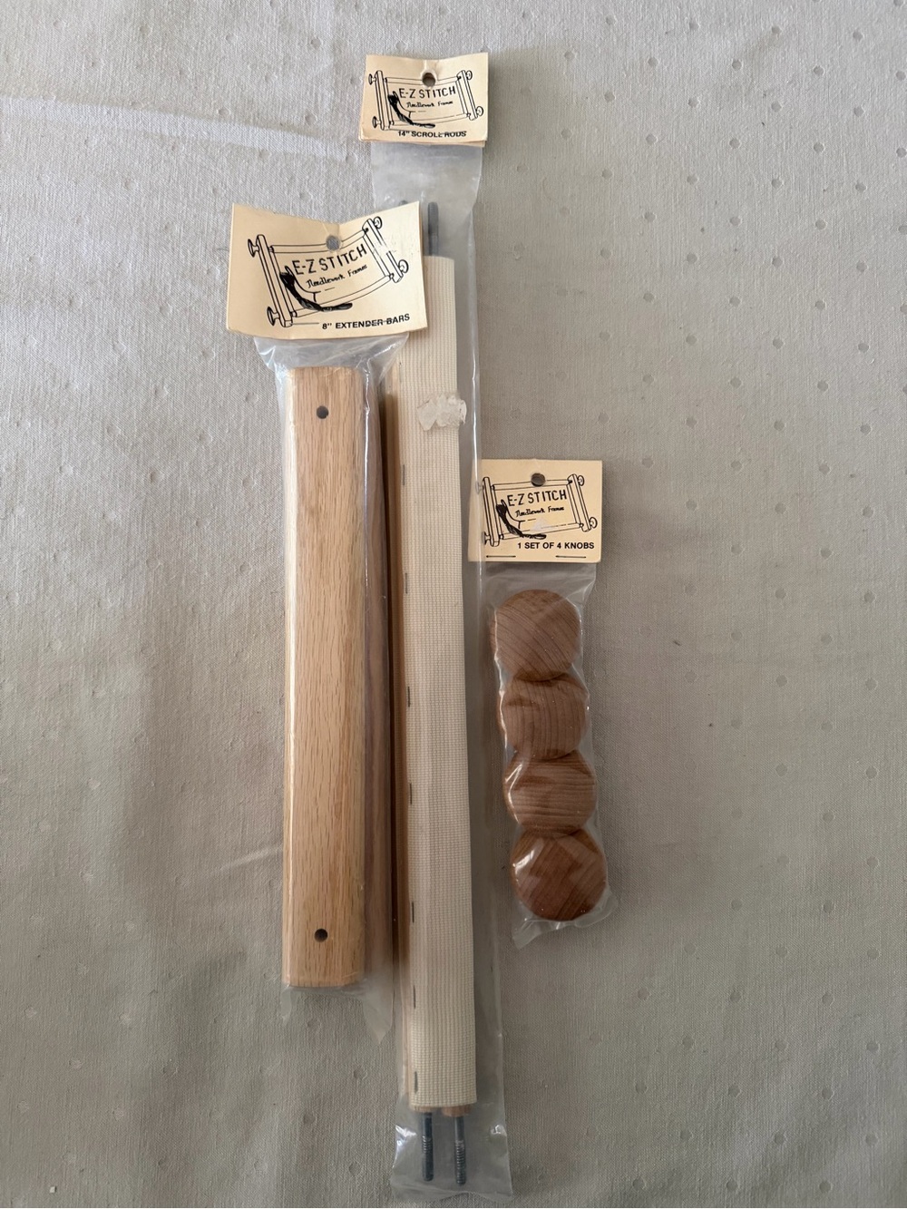 NEW E-Z Stitch Needlework Frame Set 14” Scroll Bars, 8” Extenders & Oak Knobs